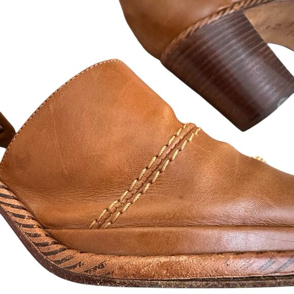 YSL Yves Saint Laurent Women 8.5 Block Heel Sandals Brown Leather Boho Luxury - Picture 13 of 13